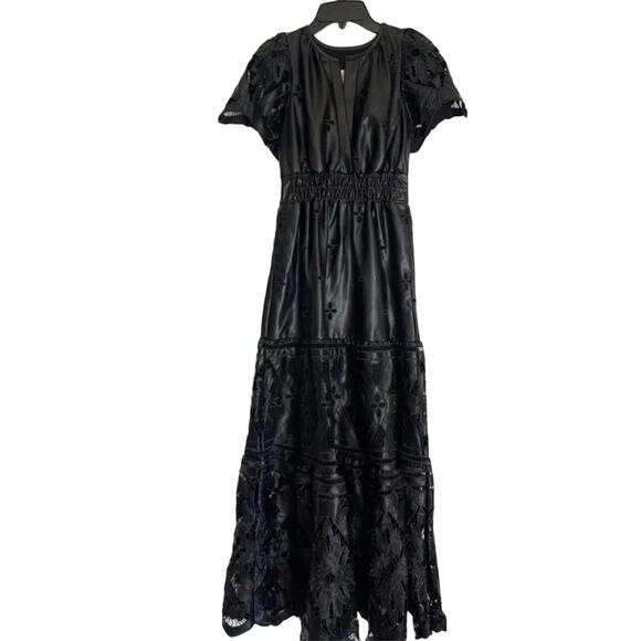 NWT Anthropologie The Somerset Maxi Dress: Faux Leather Embroidered BLACK XS - Picture 6 of 8